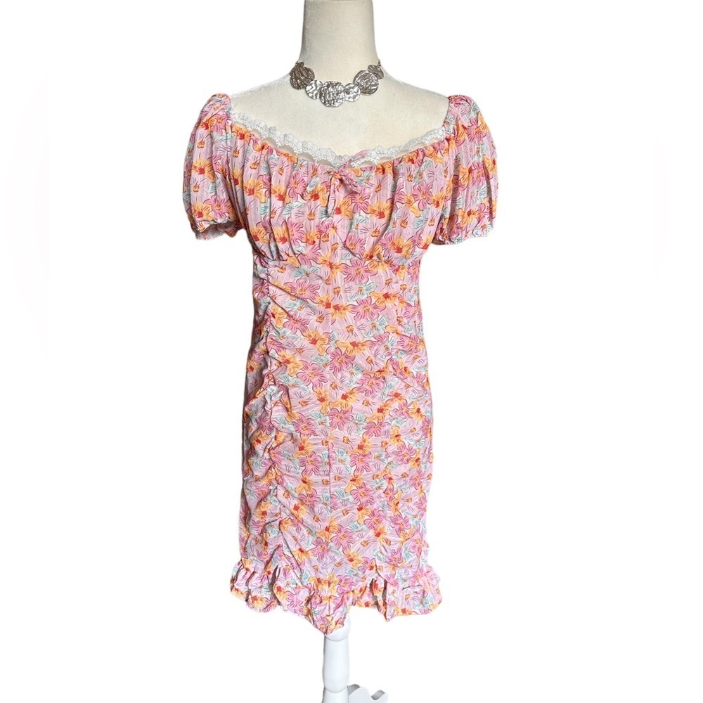 70’F/21’C Floral Ditzy Ruffle & Ruche Bodycon Dress